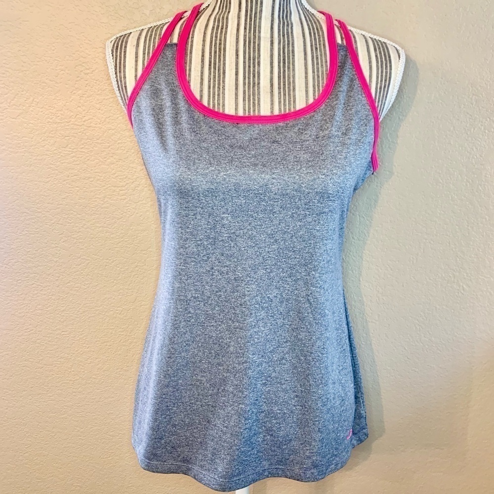 Champion Athletic Tank Top Small Grey Hot Pink Trim Racerback Vented Back